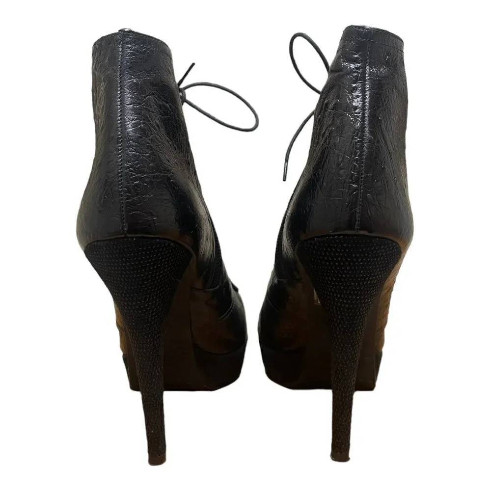 Stuart Weitzman Black Melange Leather Fur Stiletto Ankle Booties Sz 9.5 EUC